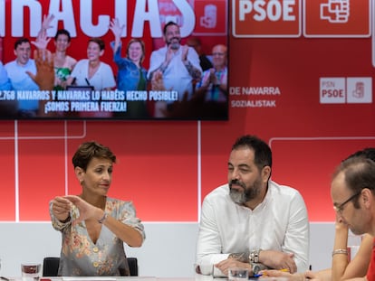 La secretaria general del PSN y presidenta del Gobierno de Navarra en funciones, María Chivite, durante la reunión de la Comisión Ejecutiva Regional del PSN celebrada en julio.