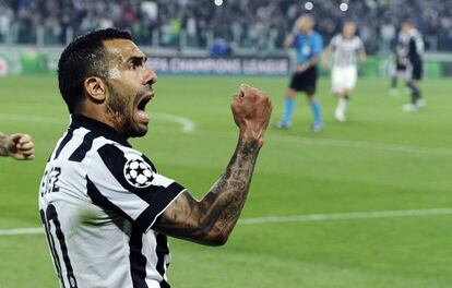 T&eacute;vez celebra el gol del triunfo de la Juventus ante el Real Madrid en el partido de ida de los cuartos de Champions.