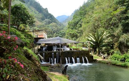 Criadero de truchas en la vereda (zona rural) de las Hermosas, en el corregimiento de Las Juntas (Ginebra, Valle del Cauca). Esta planta produce unas cuatro toneladas de pescado al mes, aunque tiene capacidad para el doble.