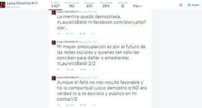 Reacciones de la expresidenta Laura Chinchilla al fallo del tribunal en Twitter.