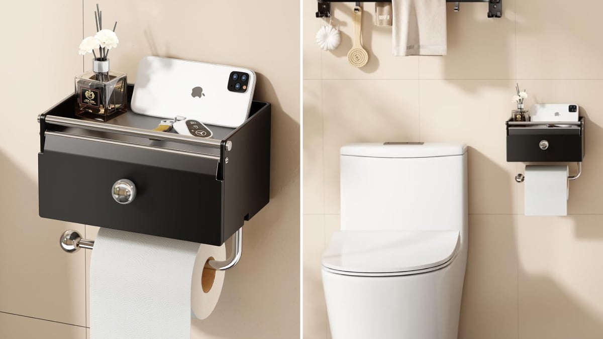 Portarrollos de papel higiénico con cajón incluido.