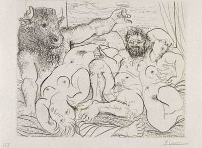 <i>Escena báquica con Minotauro</i> (18 de mayo de 1933), de Pablo Picasso, perteneciente a la <i>Suite Vollard.</i>