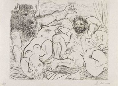 <i>Escena báquica con Minotauro</i> (18 de mayo de 1933), de Pablo Picasso, perteneciente a la <i>Suite Vollard.</i>