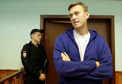 Alexéi Navalny en una de las vistas judiciales por sus condenas en Rusia, el pasado 6 de octubre en Moscú.