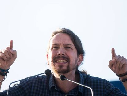 Pablo Iglesias durante un mitín en Vigo.