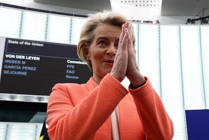 Ursula Von der Leyen, presidenta de la Comisión Europea, ayer en el Parlamento Europeo, en Estrasburgo.