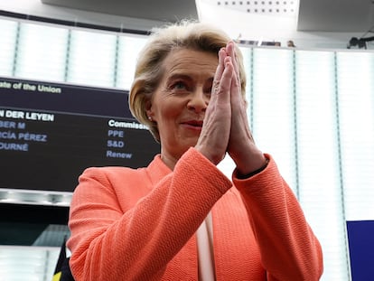 Ursula Von der Leyen, presidenta de la Comisión Europea, ayer en el Parlamento Europeo, en Estrasburgo.