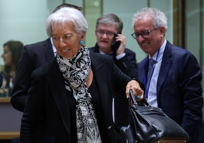 La presidenta del BCE, Christine Lagarde, durante el Eurogrupo de este lunes en Bruselas.