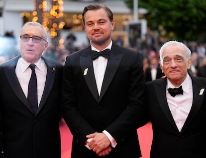 Robert De Niro, from left, Leonardo DiCaprio and director Martin Scorsese