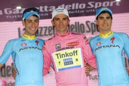 Aru, Contador y landa, el podio del Giro 2015.