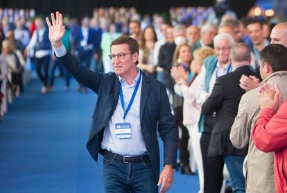 Alberto Núñez Feijóo, en el 18 Congreso del PP gallego, celebrado este domingo en Pontevedra.