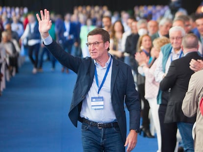 Alberto Núñez Feijóo, en el 18 Congreso del PP gallego, celebrado este domingo en Pontevedra.