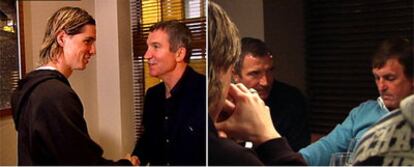 A la izquierda, Torres saluda a Graeme Souness. A la derecha, el español le escucha junto a  Kenny Dalglish.