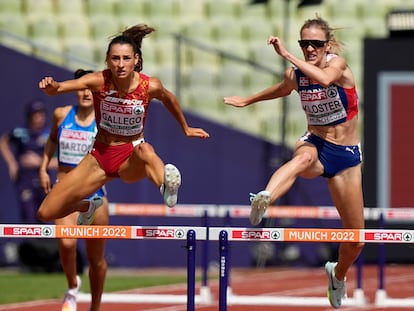 Sara Gallego, durante la semifinal de los 400m vallas de Múnich.