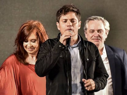 Axel Kicillof, en un acto electoral junto a Cristina Fernández y Alberto Fernández, en octubre.