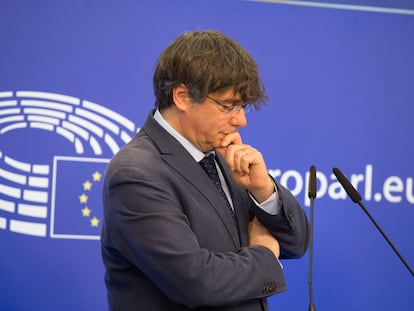 Carles Puigdemont, en el Parlamento Europeo en febrero.