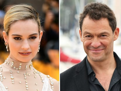 Los actores Lily James y Dominic West.