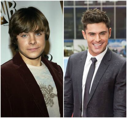 Zac Efron, en la alfombra roja en enero de 2005. A la derecha, el actor el pasado mes de mayo.