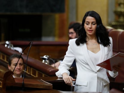 La presidenta de Cs, Inés Arrimadas, en el Congreso, este miércoles.