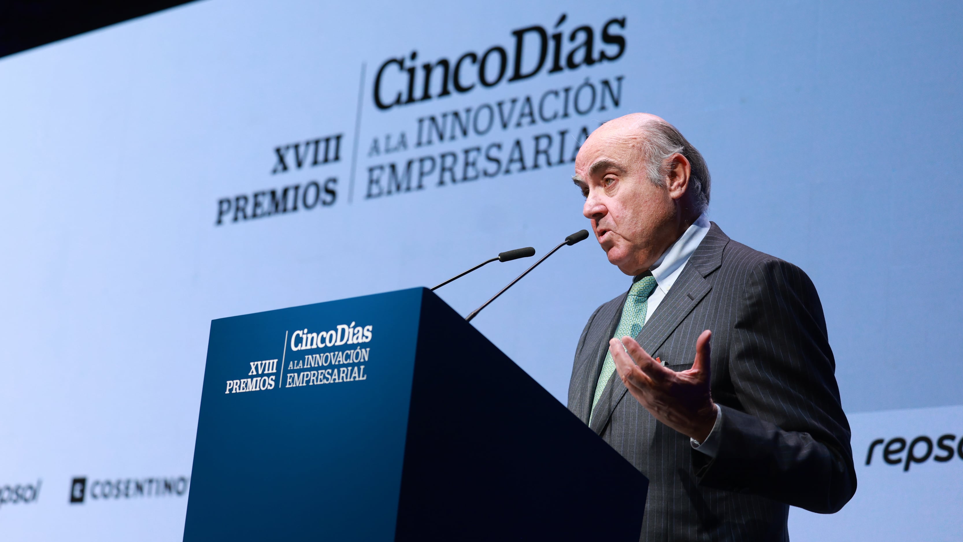 El vicepresidente del BCE, Luis de Guindos, durante su intervención en los premios a CincoDías a la innovación empresarial.