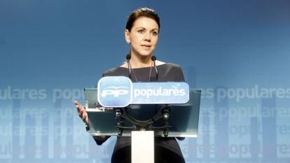 Rueda de prensa de María Dolores de Cospedal en la la sede del PP.