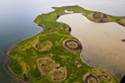 Cráteres que rodean el lago Myvatn, en Islandia.