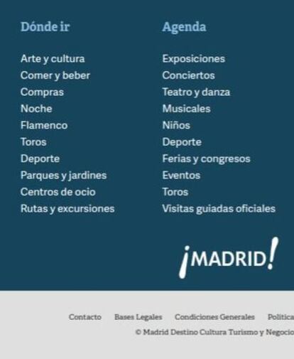 Imagen de la web turística del Ayuntamiento, en la que la tauromaquia aparece promocionada en los apartados "Dónde ir" y "Agenda".