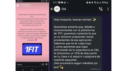 Comunicados de los estudios afectados por 1Fit.