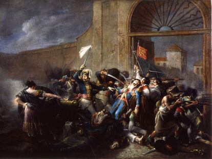<i>La muerte de Daoíz en el Parque de Artillería de Monteleón</i> (1835), óleo de Leonardo Alenza y Nieto.