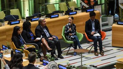 Greta Thunberg durante su intervención en la cumbre del clima juvenil en Nueva York