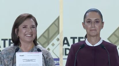 Xóchitl Gálvez y Claudia Sheinbaum este domingo, durante el segundo debate.