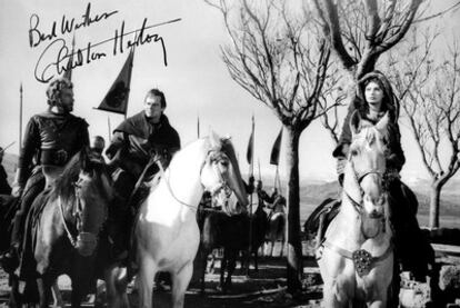 A signed photo of Charlton Heston and Sofia Loren during the shoot in Spain of El Cid.