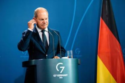 El canciller alemán Olaf Scholz durante una conferencia de prensa en Berlín.