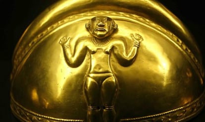 Una de las piezas del tesoro quimbaya en el Museo de América de Madrid.