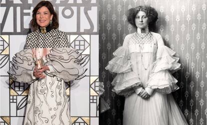 Carolina de M&oacute;naco en el Baile de la Rosa 2017 y, a la derecha, Emilie Fl&ouml;ge en 1909.