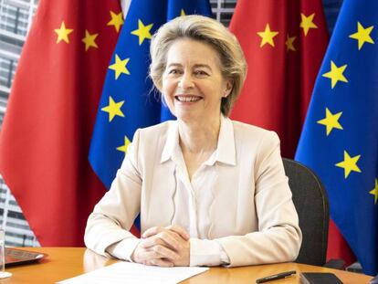 Ursula von der Leyen, durante la videoconferencia entre China y la UE celebrada hoy. 