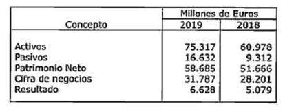 Extracto de las cuentas anuales de Pontegadea Inversiones, en las que se detallan las principales variables acumuladas de las sociedades de Amancio Ortega.