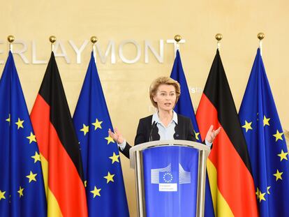 Conferencia de prensa virtual de la presidenta de la Comisión de la UE, Ursula von der Leyen, y de la canciller alemana para el inicio de la Presidencia alemana el 2 de julio en Bruselas.