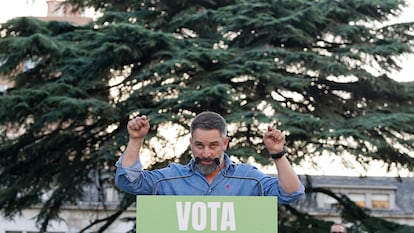 El presidente de Vox, Santiago Abascal, durante un mitin en Valladolid.