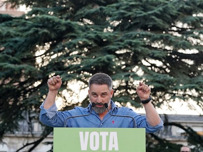 El presidente de Vox, Santiago Abascal, durante un mitin en Valladolid.