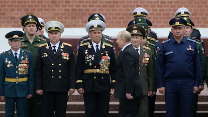 Vladimir Putin presides over a ceremony at Moscow’s Tomb of the Unknown Soldier.