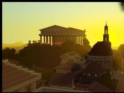 Cidade romana recriada com o videogame Minecraft.