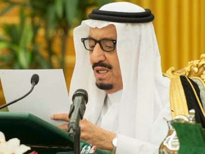 El rey Salman bin Abdelaziz, en su discurso hacia el pueblo Saud&iacute;.