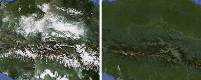 Vista de Papua, con y sin nubes.