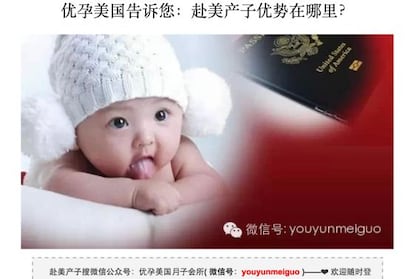 Captura de una web china de &#039;turismo de maternidad&#039;.