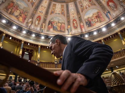 El presidente del Gobierno, Pedro Sánchez, el 30 de enero en el Congreso, durante el pleno de votación de la ley de amnistía.