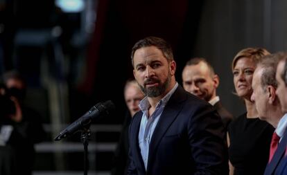 El líder de Vox, Santiago Abascal, tras el debate electoral de este lunes.