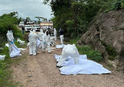 Forenses trabajan en el sitio de la masacre, en La Concordia (Estado de Chiapas, México) el 1 de julio.