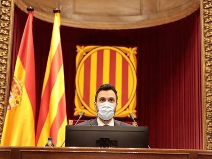 El presidente del Parlament, Roger Torrent, en el pleno del 21 de mayo.