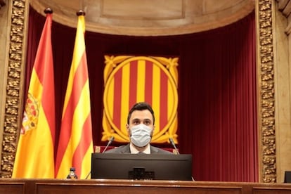 El presidente del Parlament, Roger Torrent, en el pleno del 21 de mayo.